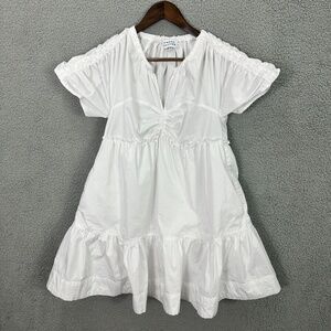 Tanya Taylor White‎ Tiered Ruffle Babydoll Mini Dress XS Puff Sleeve Boho Chic